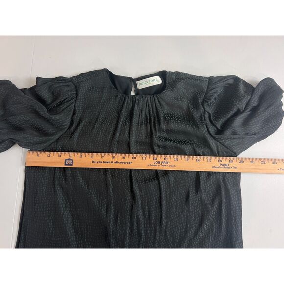 Pants Store Women's Short Puff Sleeve Blouse Lined Black Polyester Top Size S - Picture 7 of 10
